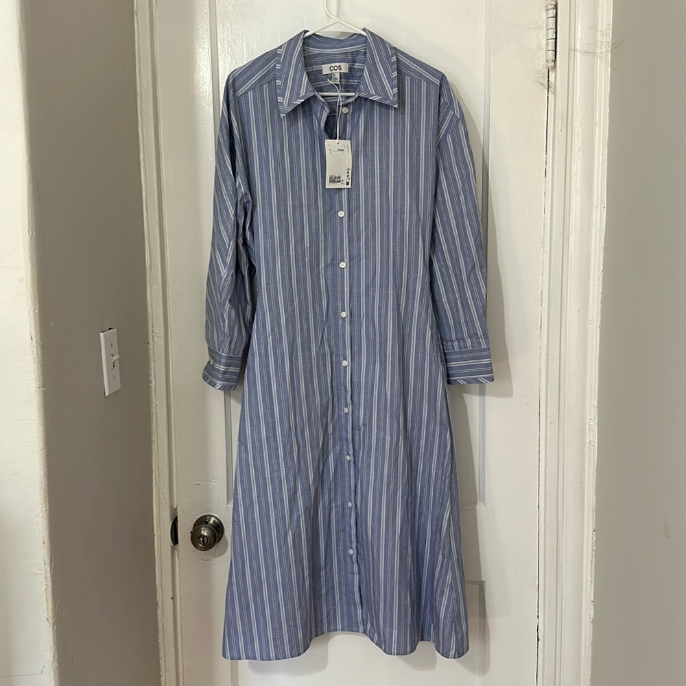COS sz 6 (waist fits sz 2) NWT light blue striped button down dress